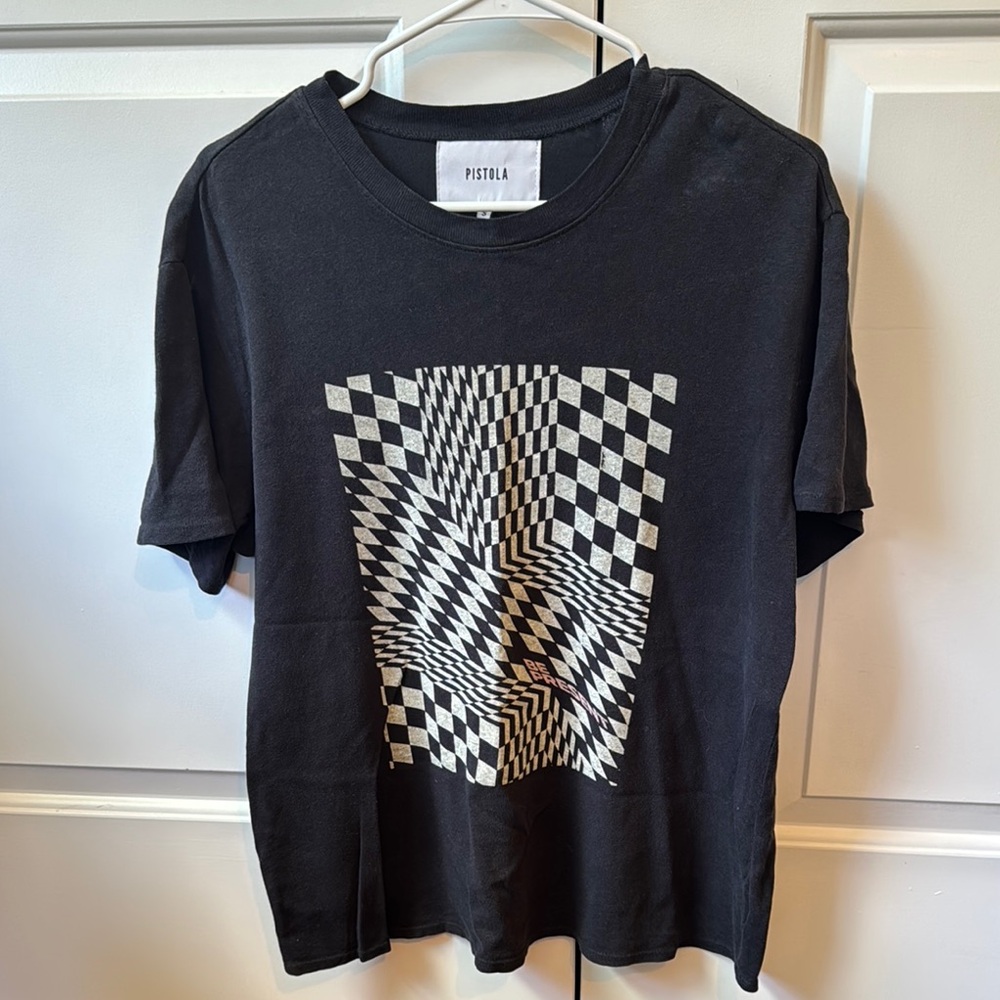 pistola Black Short-Sleeve Tee with White Optical Checkerboard Graphic